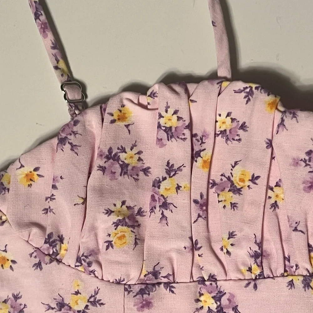 Zara Floral Print Bralette Crop Top Bustier Pink NWT small spaghetti straps - Picture 2 of 10